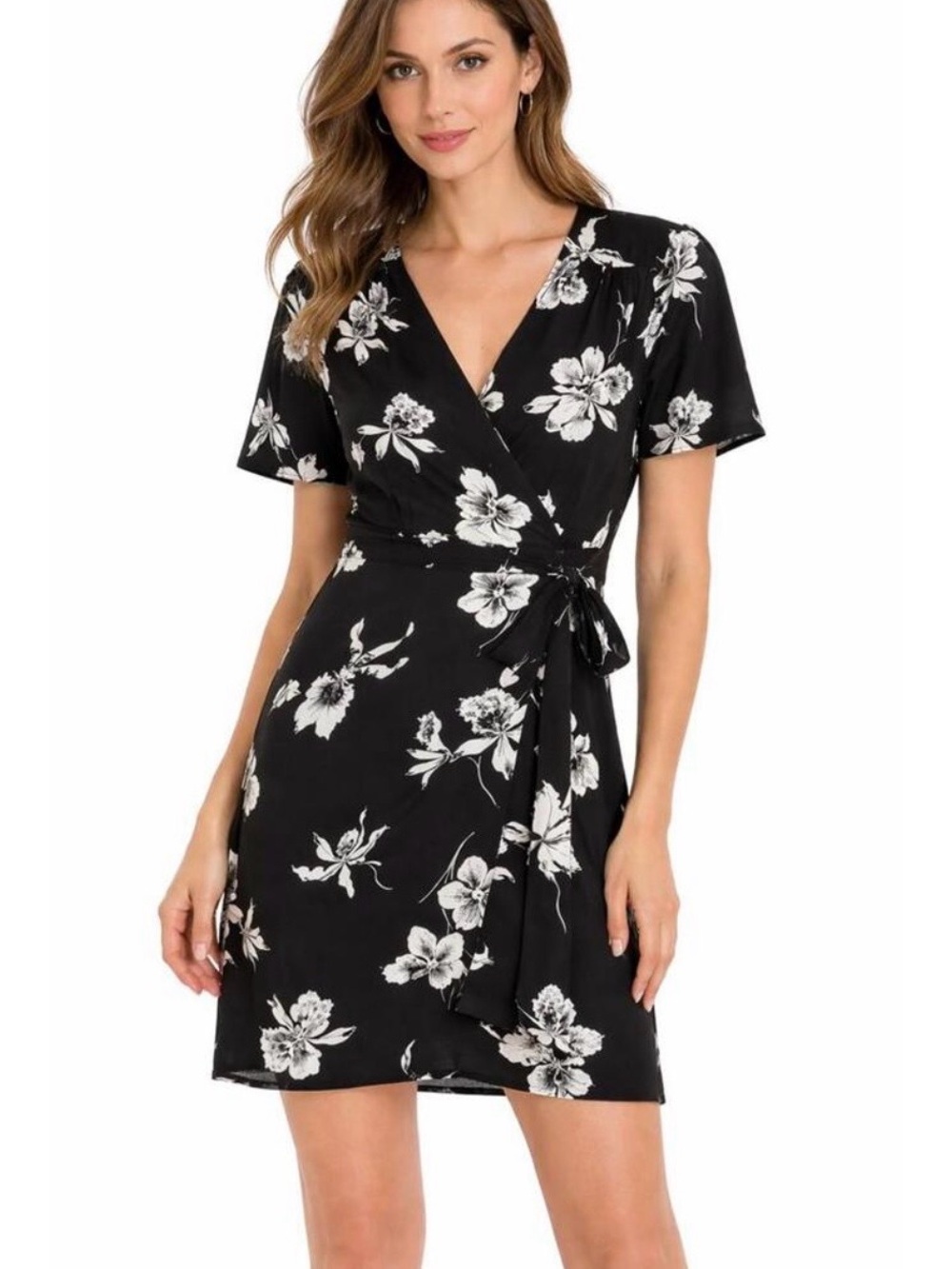 The Kooples - Orchid Scarf, Black Floral Wrap Dress